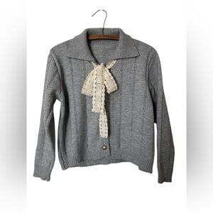 Bow Cardigan Size M Lace Grey Quiet Maximalist Sweet Cute Kawaii